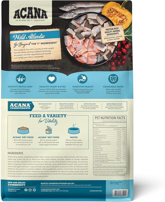 ACANA Grain-free Dry Cat Food, Wild Atlantic, Saltwater Fish with Freeze-Dried Liver, 4lb Bag