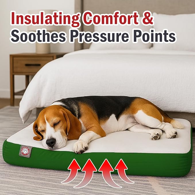 Majestic Pet 34x24x3 Inch Green Orthopedic Memory Foam Rectangle Dog Bed – Medium Size Crate Dog Bed for Dogs with Joint Pain, Arthritis – Durable Pet Mattress with Egg Crate Foam, Washable Cover