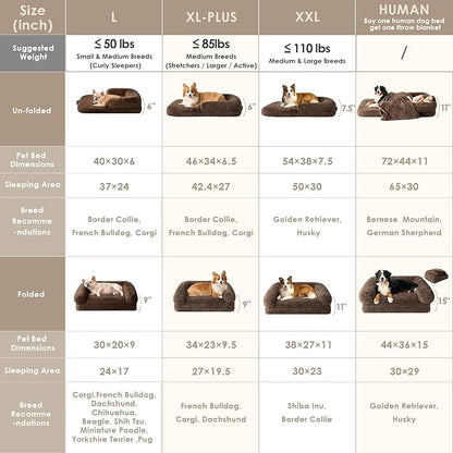 EHEYCIGA Foldable XXL Dog Bed for Large Sized Dog, 54"x38"x7.5" Faux Fur Fluffy Pet Couch Bed, Orthopedic Calming Memory Foam Big Pet Bed, Washable Pet Sofa Bed with Non-Slip Bottom, Brown