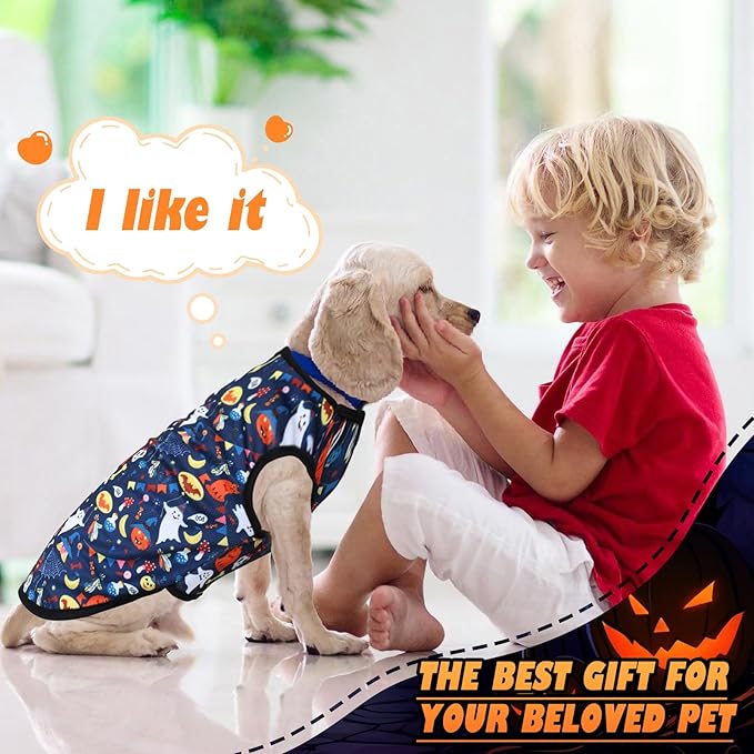6 Pack Halloween Dog Clothes for Small Dogs, Soft and Breathable Puppy Kitten Dog Shirts for Pet Cats, Dogs' T-Shirts Apparel Sleeveless Vests for Yorkies (Happy Halloween, Large)