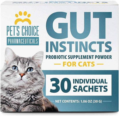 Pet’s Choice Gut Instincts Probiotic Powder Packets for Cats, 30 Count – Daily Digestive & Immune Support with Lactobacillus, Enterococcus, Inulin & Taurine – Chicken Liver Flavor