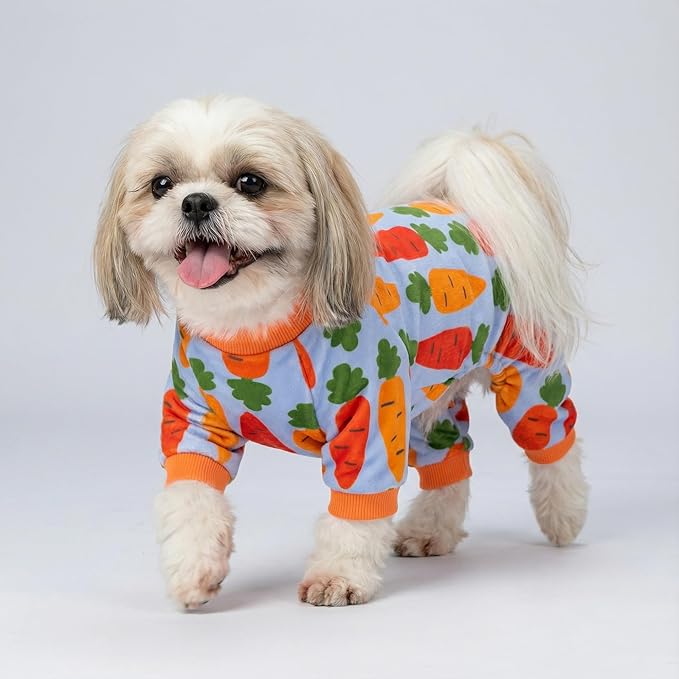 Fitwarm Carrot Dog Flecce Pajamas, Funny Easter Outfit for Small Dogs Boy Girl, Cute Pet Clothes, Blue, Orange, Red, Green, Large