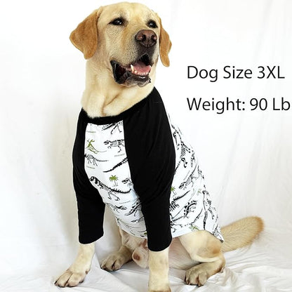 Dog Dinosaur T Shirts Black Long Sleeve White Shirt Pajamas Pets Soft Cotton Apparel Clothes for Medium Dogs,M