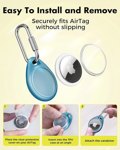UNBREAKcable for AirTag Holder Case with Professional Carabiner, 4 Pack | Waterproof, Shockproof, Hold Securely, Easy to Install, Protective AirTag Keychain for Keys, Pets, Luggage-4 Trans Colors