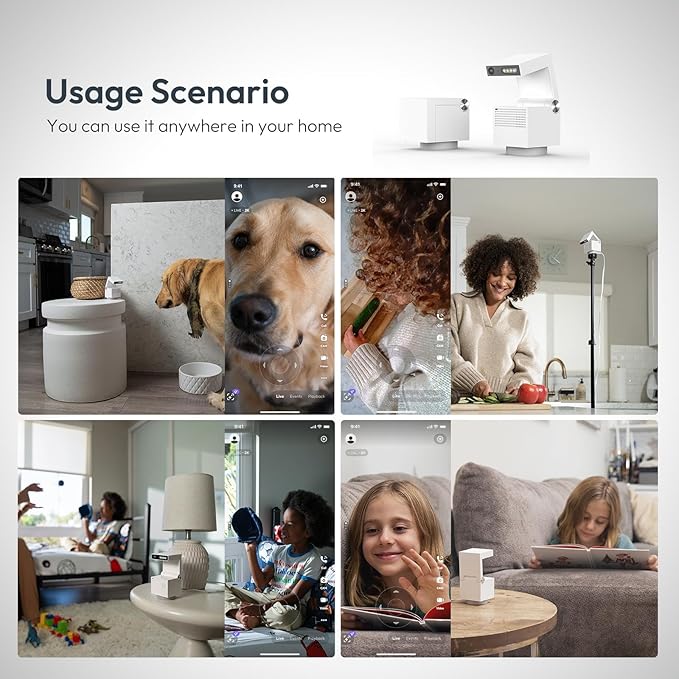 Genie S 2.7K HD Indoor Security Camera with 6X Zoom, 2-Way Audio, Privacy Protection, Motion Tracking for Baby & Pet, 350° Pan & 135° Tilt, 64GB Local Storage, Compatible with Alexa