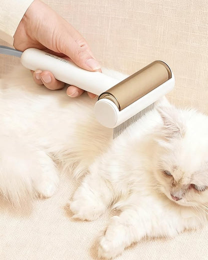 3-in-1 Cat Comb for DeShedding with Built-in Lint Roller Pet Hair Remover Suitable for Travel Undercoat Brush for Indoor Cats Metal Dematting Grooming Tool for Detangling Matted or Knotted Fur