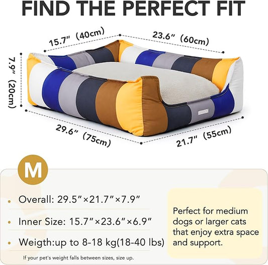 PETNOVO Large Dog Bed with Washable Removable Cover, Reversible All-Season Cushion, Non-Slip Base, Rainbow Pattern, Eco Gift Box, 29.5 × 21.7 × 7.9 in