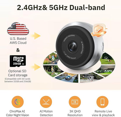 Girafit 3K 5MP Window Camera,Cameras for Home Security with Thermometer Hygrometer,Indoor Camera for Outdoor Monitoring with ChroMax Al Color Night Vision,Person Detection