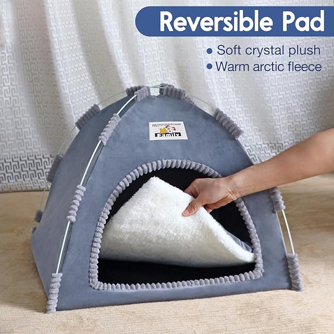 Indoor Outdoor Pet Tent Cat Cave House Portable Easy Assembly Cat Bed Cave with Warm & Cozy Pad Lightweight Durable Washable Shelter for Cats Small Dogs Puppies and Other Small Animals-Dark Gray