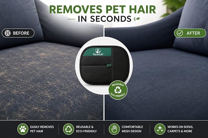 Pet Hair Remover Glove - Reusable Double-Sided Lint Brush Mitt for Dog and Cat Hair, Removes Fur from Furniture, Couch, Carpet Car Seats & Clothing