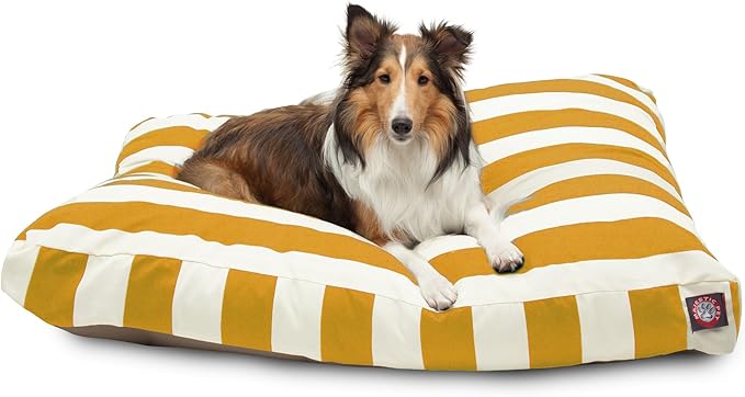 Majestic Pet Shredded Memory Foam Dog Bed Large with Removable Washable Cover 44x36x5 Inch - Rectangle Orthopedic Dog Bed for Senior Dogs–Flat Durable Dogs Crate Bed - Vertical Stripe - Yellow