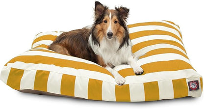 Majestic Pet Shredded Memory Foam Dog Bed Large with Removable Washable Cover 44x36x5 Inch - Rectangle Orthopedic Dog Bed for Senior Dogs–Flat Durable Dogs Crate Bed - Vertical Stripe - Yellow