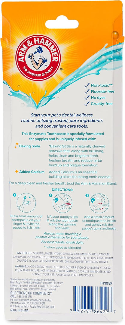 Arm & Hammer Complete Care Puppy Dental Kit, Enzymatic Toothpaste with Baking Soda and Calcium for Dogs, Peanut Butter Flavor, Toothbrush and Microfiber Brush Included, Fluoride-Free, 2.5 Oz