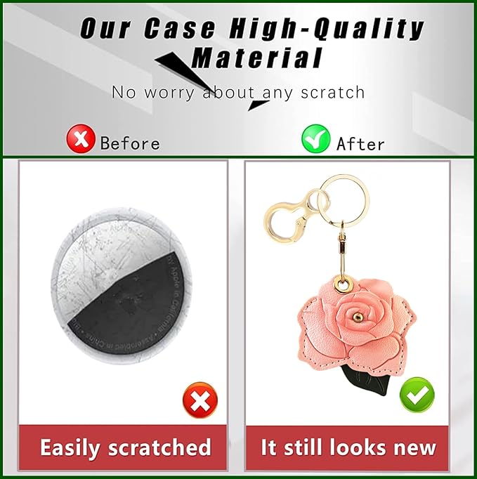 BORKUANA Leather Keychain Holder Case Compatible with AirTag,Cute Protective Cover with Keyring