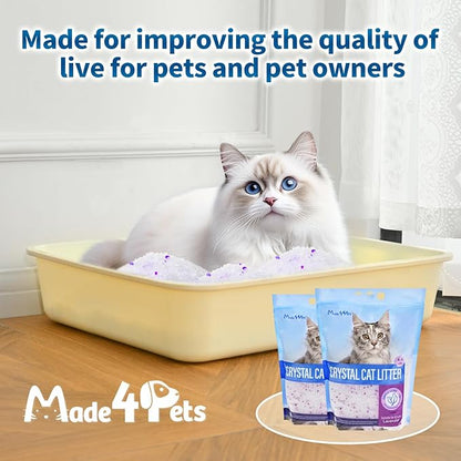 Made4Pets Cat Litter Crystals, Non Clumping Cat Litter Odor Control Silica Gel Cat Litter Non Clumping Low Dust, Low Tracking, Lightweight, Dehydrates Waste, Lavender – 8.6 lbs (2 x 4.3 lb Packs)