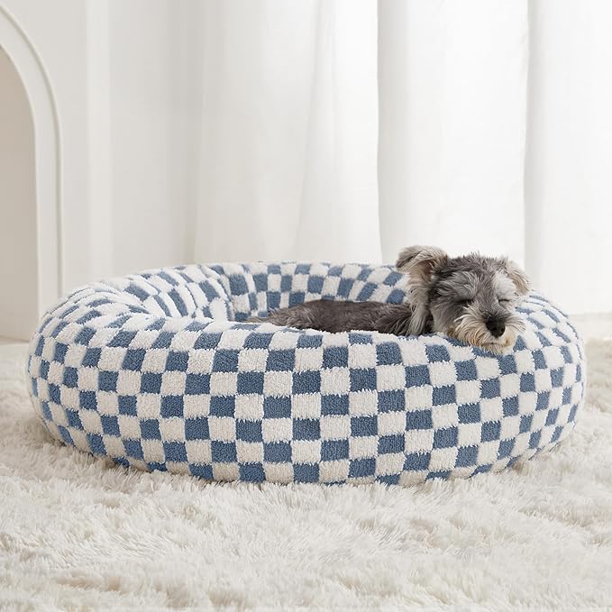 BFPETHOME Donut Dog Bed Medium Size Dogs, Cute Medium Dog Bed for Puppy and Kitten, Round Calming Pet Beds with Non-Slip Bottom, Machine Washable,30inch, Blue
