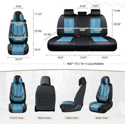 Coverado Seat Covers Full Set, 5 Seats Seat Covers for Cars, Waterproof Nappa Leather Car Seat Covers with Head Pillow, Seat Protectors Car Seat Cushion Universal Fit for Most Cars (Black&Blue)
