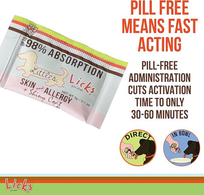 Licks Pill-Free Small Breed Dog Skin & Allergy - Omega 3 Dog Allergy Relief - Vitamins & Supplements for Itch Relief - Turmeric Supplement for Skin - Gel Packets - 10 Use