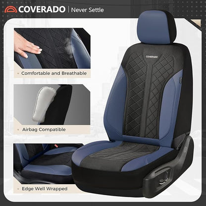 Coverado Car Seat Covers Full Set, Leather Seat Covers, Waterproof Automotive Protectors 5-Seat, Luxury Universal Fit Seat Covers for SUV, Truck, Sedan and Most Vehicles All-Weather