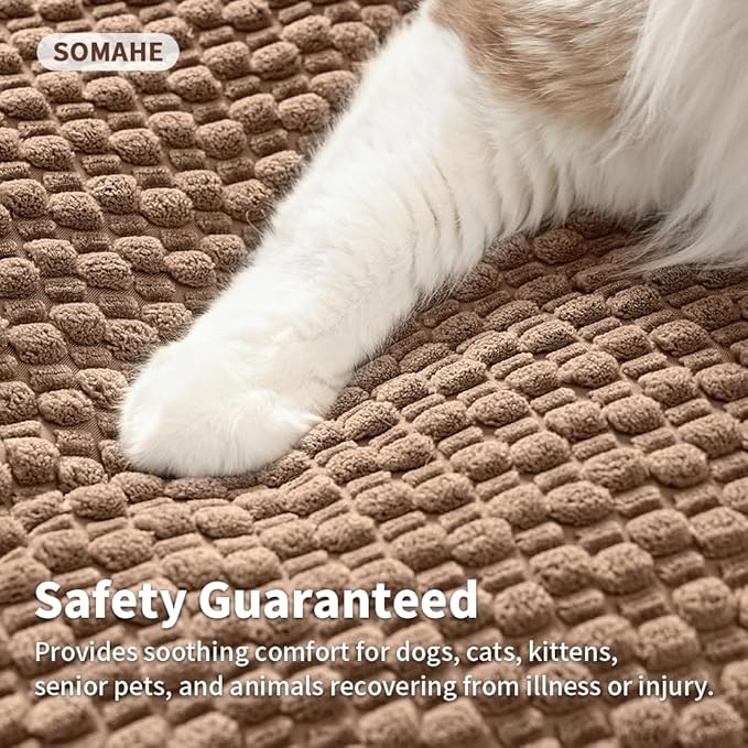 Plush Cat Kneading Bed Mat, Premium Plush Fabric Bed with Non-Slip Bottom, 3cm Thick All-Season Cushion for Cats Who Knead, Machine Washable Anti-Static Pet Bed, 23x15 Inch, Coffee
