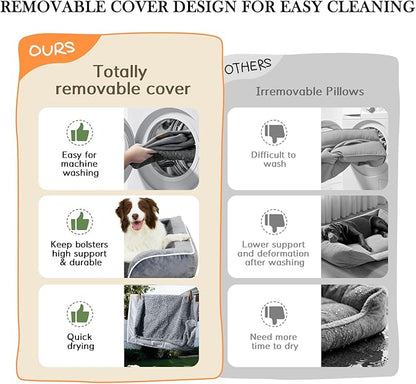 Comfort Expression Orthopedic Dog Bed for Extra Large Dogs 45x35 Inch, Waterproof Egg Crate Foam XL Pet Bed with Removable Bolsters, Dog Couch with Washable Cover & Non-Slip Bottom, Dark Grey