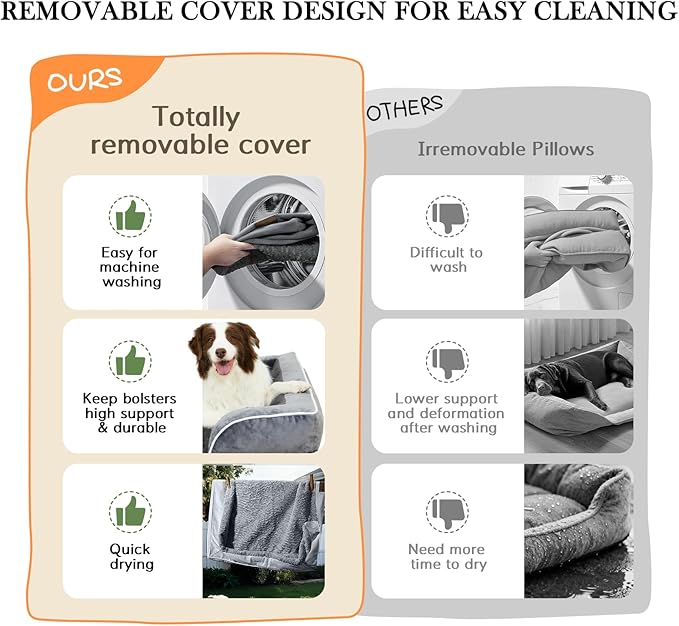 Comfort Expression Orthopedic Dog Bed for Extra Large Dogs 53x42 Inch, Waterproof Egg Crate Foam XXL Pet Bed with Removable Bolsters, Dog Couch with Washable Cover & Non-Slip Bottom, Grey White