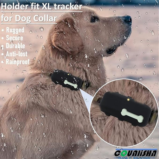 Silicone Holder Compatible for Tractive XL GPS Dog Tracker,Rubber Accessories Cover Finder Anti-Scratch,Secure Sturdy Case with Strap for Pet Cat Collar (Black)