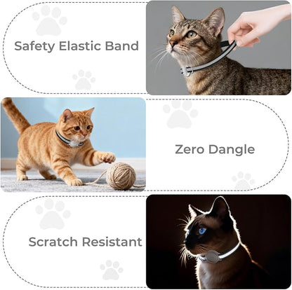 Tag Cat Collar, Ultra Elastic Cat Tracker Collar (Reflective Black) | Compatible with Apple Tag Holder, Lightweight, Scratch Resistant, Stepless Adjustable Pet Tracking Collars for Cat Kitten