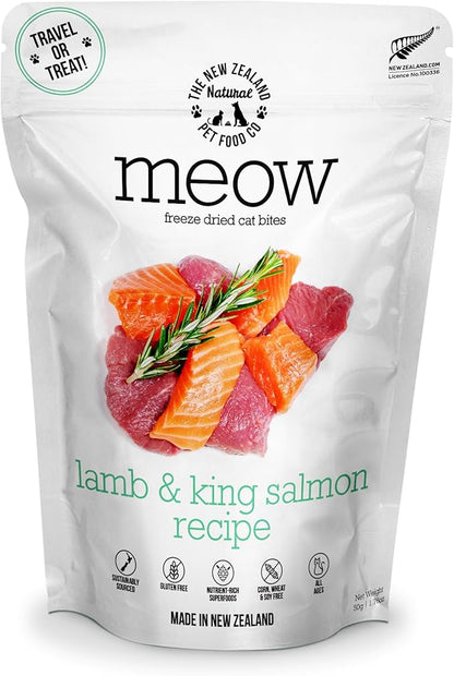 The New Zealand Natural Pet Food Co. Meow Freeze Dried Cat Food - Lamb & King Salmon Recipe,High Protein Treats,Meals & Toppers,Dry Food,1.76oz
