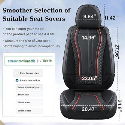 Coverado Car Seat Covers, 2 Packs Front Seat Cover, Faux Leather Waterproof Seat Covers, Driver Seat Covers, Car Seat Protectors, Automotive Seat Covers Accessories Universal Fit Most Vehicles Black