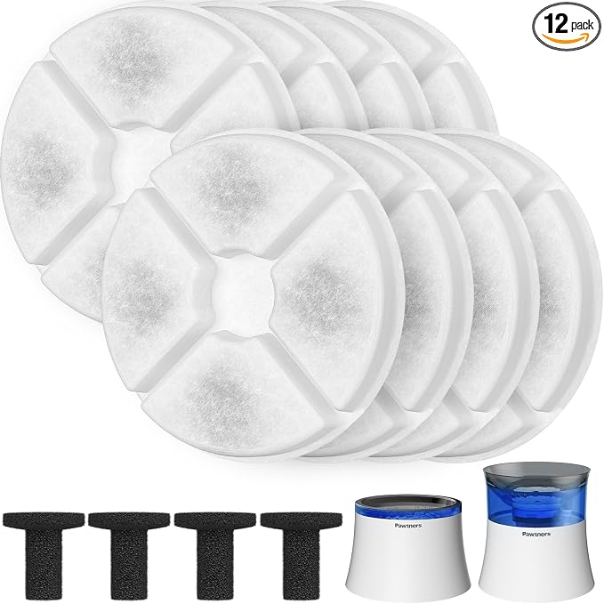 Pawtners Dog Water Fountain, 8 Replacement Filters for 10in/6.7in Fountain | Multiple Filtration, filter out hair, dust, debris and adsorb heavy metal ions, Suitable for Small Medium Large Dogs Cats Pet