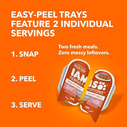 IAMS Perfect Portions Sensitive Digestion & Skin Wet Cat Food Pate, Adult Grain Free Pate, Turkey Recipes, (24) 2.6 oz. Twin-Pack Trays