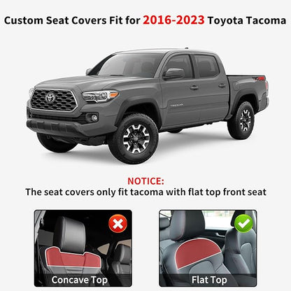 Truckiipa 2 Front Tacoma Seat Covers Leather Car Seat Covers Waterproof Truck Seat Cushion Protector Covers Fit for 2016-2023 Toyota Tacoma Double Crew Cab, Front Pair, Black&Red