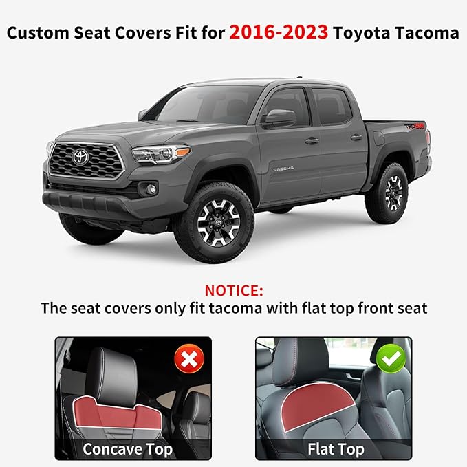 Truckiipa Full Set Leather Seat Covers Fit for Toyota Tacoma Full Coverage Waterproof Seat Covers Cushion Protector Fit for 2016-2023 Toyota Tacoma Double Crew Cab, Full Set, Black&Blue