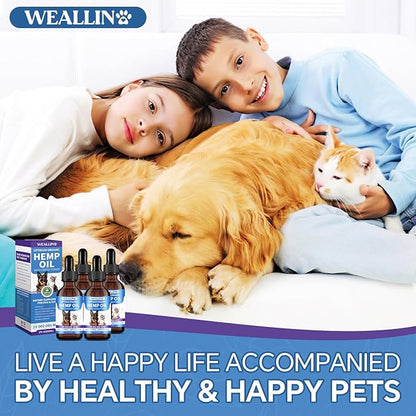 WEALLIN Hemp Oil for Dogs and Cats - Omega-3, 6, 9 Rich Organic Extract - Eases Pet Anxiety, Pain, Skin & Coat Health - Stress Relief, Hip & Joint Support - Calming Treats (4 Pack)