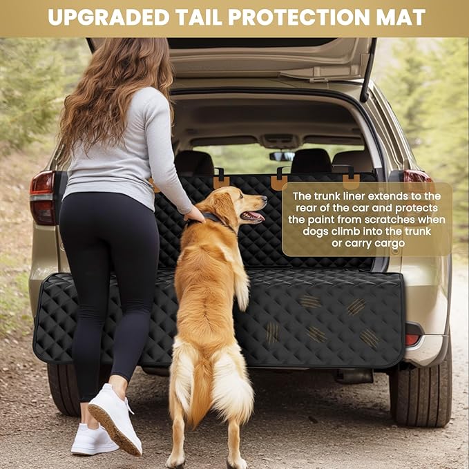 Waterproof SUV Cargo Liner for Dogs - Pu Leather Pet Car Seat Cover Protector with Bumper Flap, Non-Slip Backseat Mat for SUVs, Sedans, Vans Trunk | Easy Clean, Scratch Resistant (Black,Large)