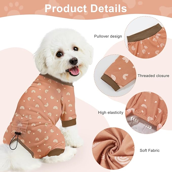Bienbee Dog Pajamas, 4 Pack Dog Recovery Suit Shedding Suit Cute Soft Puppy Clothes Dogs Pjs Onesies Jammies Adjustable Breathable & Stretchy Clothes for Small Medium Large Dogs Girl Boy Puppy-S