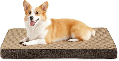 JOEJOY Orthopedic Medium Dog Bed, Washable Dog Crate Bed Medium Sized with Removable Cover, Egg Memory Foam Pet Beds, Brown, 29"x18"