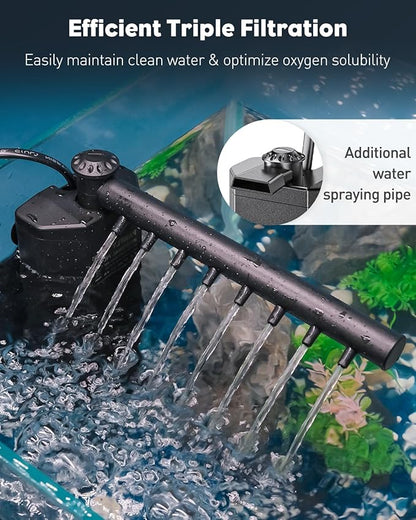 Pawfly 5 Gallon Fish Tank Ultra Clear Rimless Glass Aquarium Kit with Extendable LED Light Internal Filter Magnetic Brush & Thermometer Stickers Rectangular Glass Fish Tank Kit for Betta Shrimp Plants