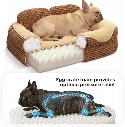 Veehoo Cute Small Dog Bed, Orthopedic Waterproof Pet Beds for Small Dogs, High Back Non-Slip Bottom and Egg-Crate Foam Puppy Couch Sofa with Washable Removable Cover, 24"