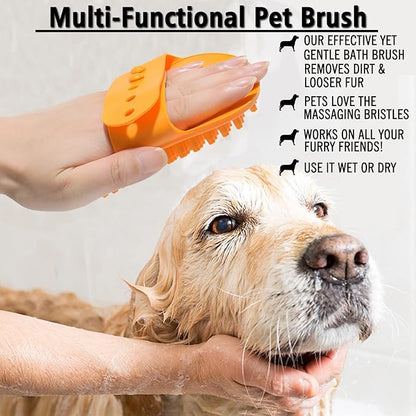 XIGOU Dog Bath Brush, 2 Pcs Short Hair Grooming Brush for Dogs & Cats - Soothing Massage Rubber Bristles Curry Comb with Adjustable Handle