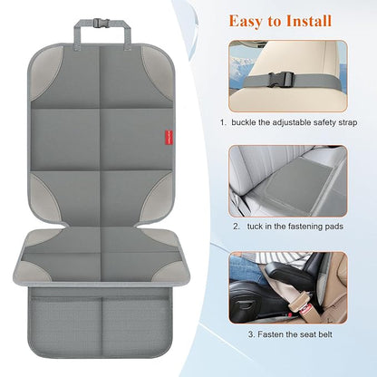 Car Seat Protector for Child Car Seat, Waterproof Durable 600D Fabric Car Seat Cover with Padding, Non-Slip Backing Mesh Pockets for Baby and Pet