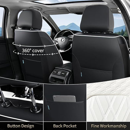 FLORICH Leather Cars Seat Covers Front Pair Seat Covers for Car Waterproof Automotive Seat Cover Vehicle Seat Interior Cushion Universal Fit for Most Car Truck SUV, Black&White