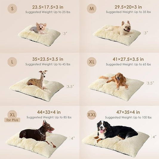 EHEYCIGA Fluffy Dog Crate Bed for Medium Dogs, Plush Faux Fur Crate Pad, Calming Anti Anxiety Medium Dog Bed, Washable Soft Warm Mat with Non-Slip Bottom, Ivory Beige