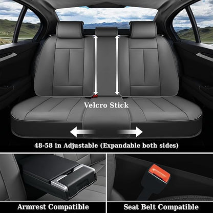 Coverado Car Seat Covers Full Set, Premium Nappa Leather Seat Covers for Car, Waterproof Car Seat Protector with Lumbar Support, Automotive Seat Covers Universal Fit for Most Cars SUV Truck(Gray)