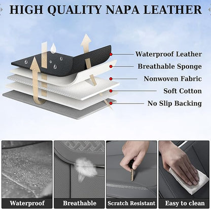 Coverado Car Seat Covers Full Set, Luxury Leather Car Seat Cover, Front and Back Seat Covers for Cars, Waterproof Car Seat Protector, Automotive Seat Covers Universal Fit Most Cars(Gray)