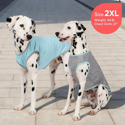 KYEESE 2Pack Dog Shirt, Lightweight Sun Protection Sleeveless Dog T Shirts for Medium Large Dogs Boy, Breathable Pet Reflective Tank Top Summer Dogs Clothes for Outdoor Walking, Grey+Sky Blue, 2XL