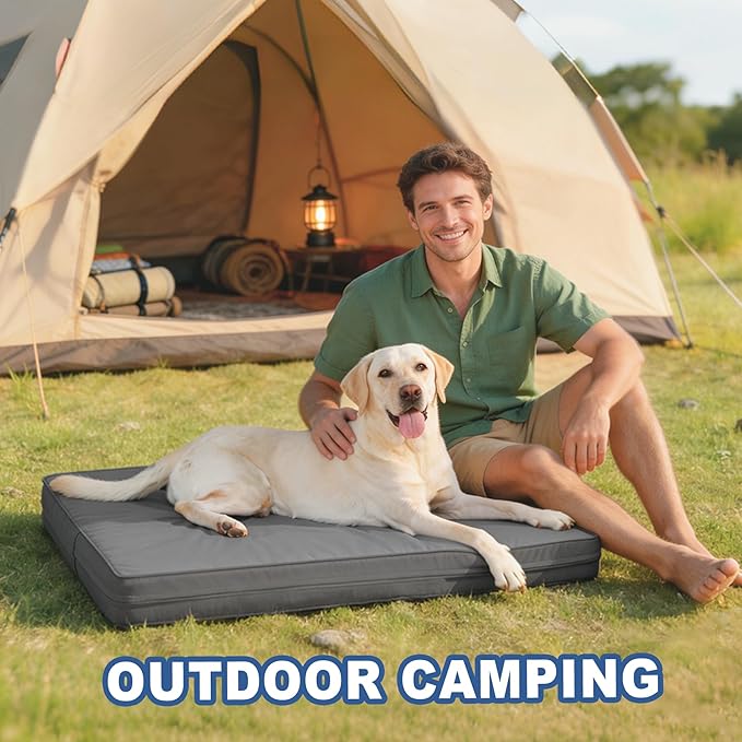 Vonabem Outdoor Waterproof Large Dog Bed Washable, Leather Pet Bed with Removable Cover Reversible, Durable Foam Orthopedic Anti-Slip Dog Pads Wipeable 36"x27" Grey