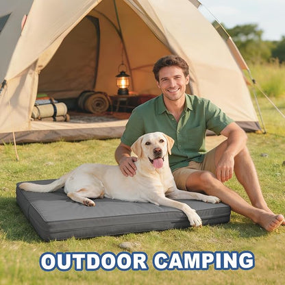 Vonabem Outdoor Waterproof Large Dog Bed Washable, Leather Pet Bed with Removable Cover Reversible, Durable Foam Orthopedic Anti-Slip Dog Pads Wipeable 36"x27" Grey