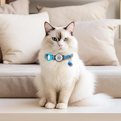 Waterproof Breakaway Cat Collar with Paw Prints - Secure Apple AirTag Holder, Smart QR Code Tag for Instant Location Alerts (No App), Adjustable GPS Tracker Collar for Cats (Pink)